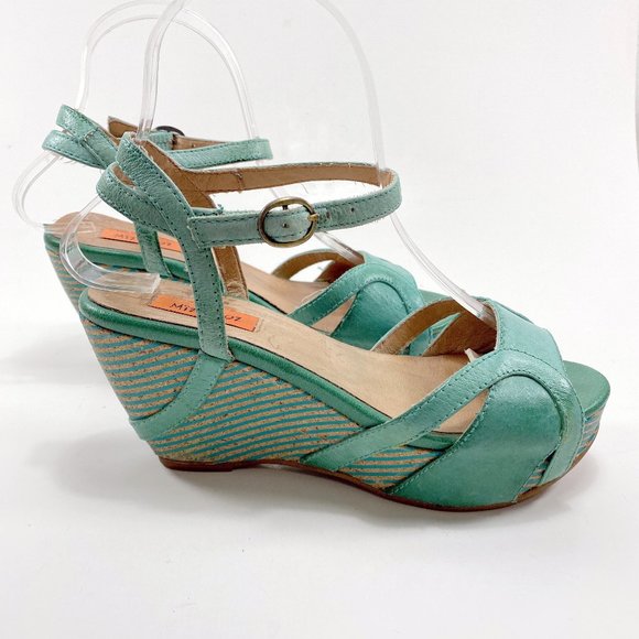 Miz Mooz Shoes - Miz Mooz Teal Leather Wedges Sandal Shoes Yang Ankle Strap Cork Rubber Sole Sz 6